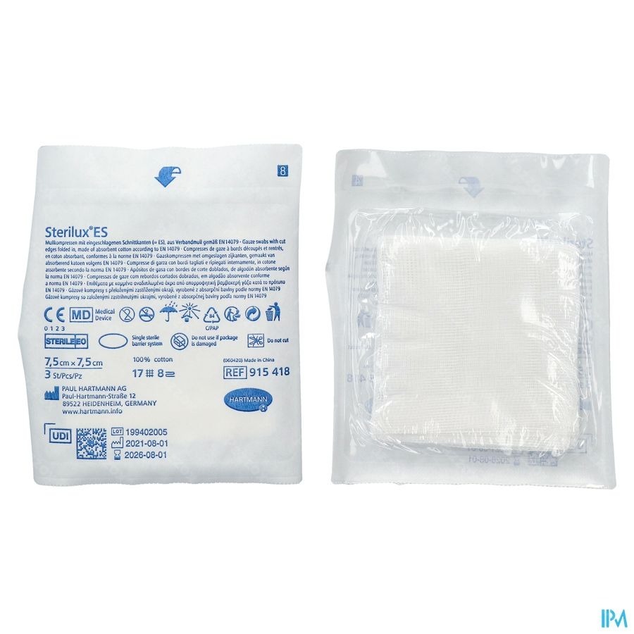 Hartmann Sterilux Es 7,5x7,5cm 8pl. St.40x3 P/s