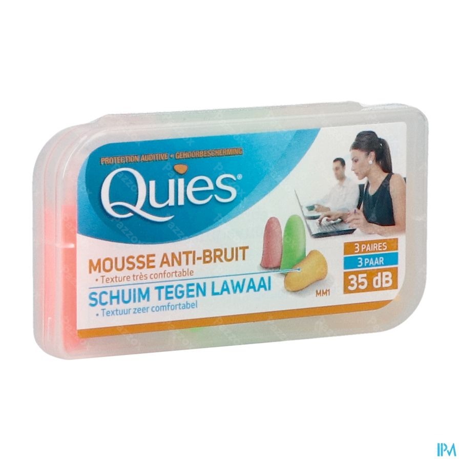 Quies Protection Auditive Mousse Fluo 3 Paires Bouchons d'Oreilles