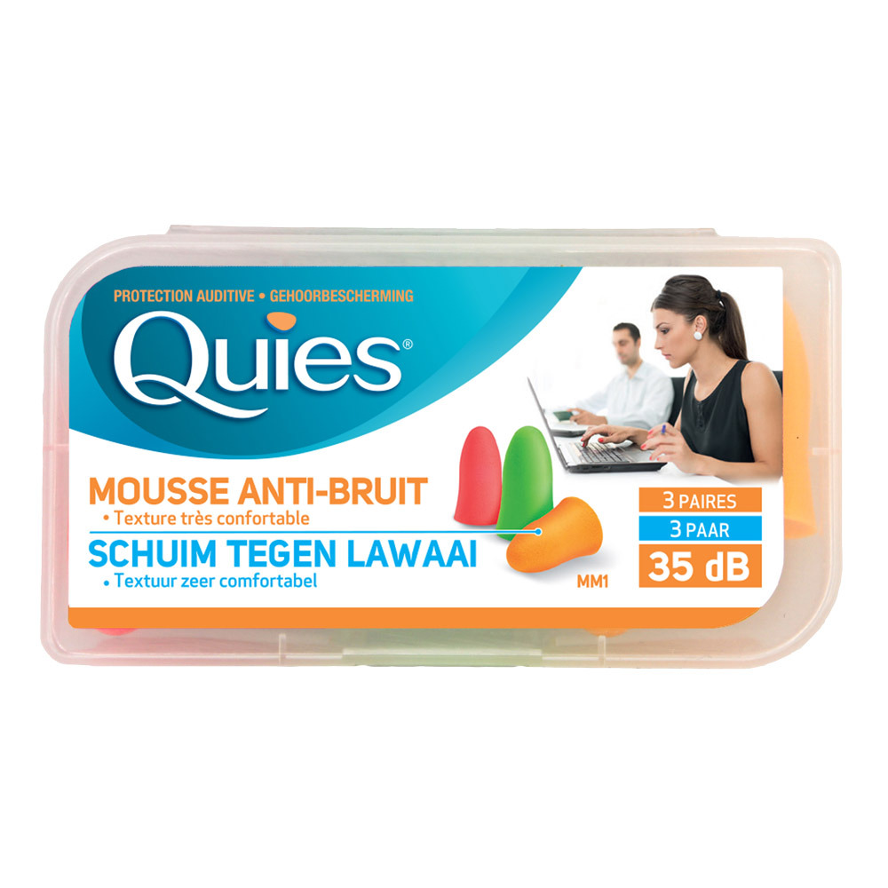 Quies Protection Auditive Mousse Fluo 3 Paires Bouchons d'Oreilles