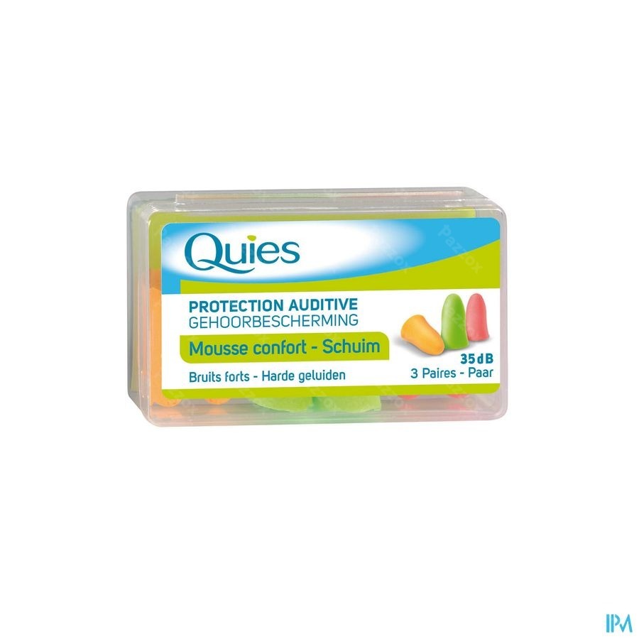 Quies Protection Auditive Mousse Fluo 3 Paires Bouchons d'Oreilles