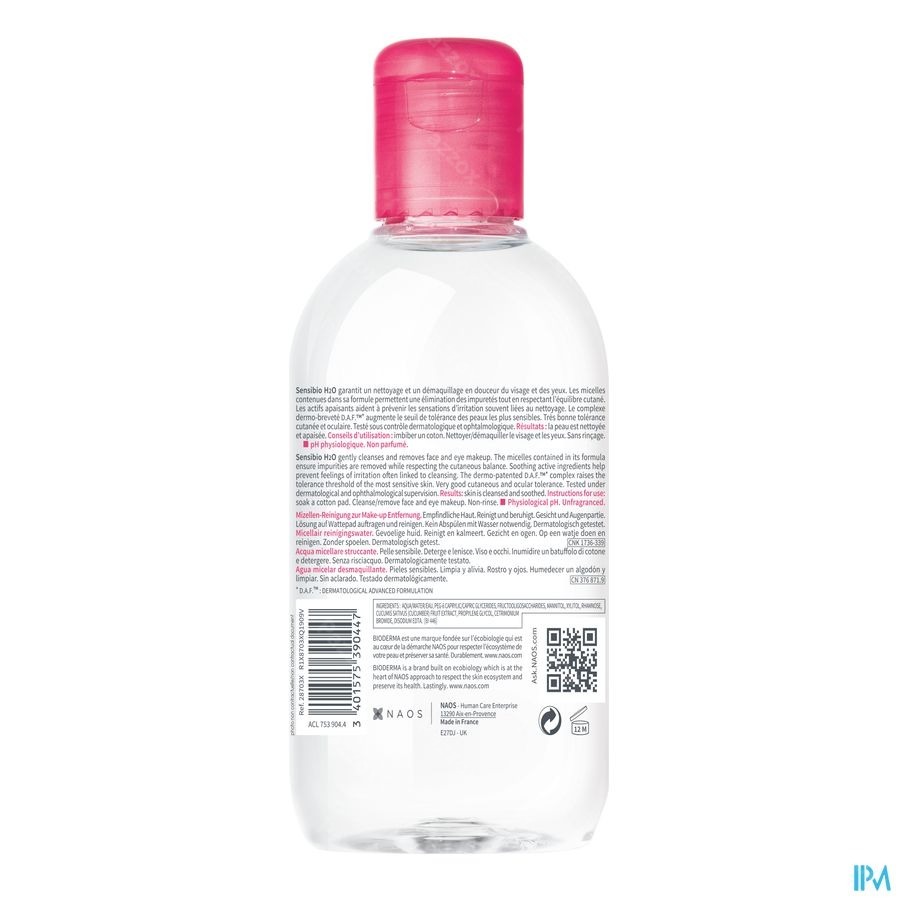 Bioderma Sensibio H2O Eau Micellaire Démaquillante Nettoyante 250 ml