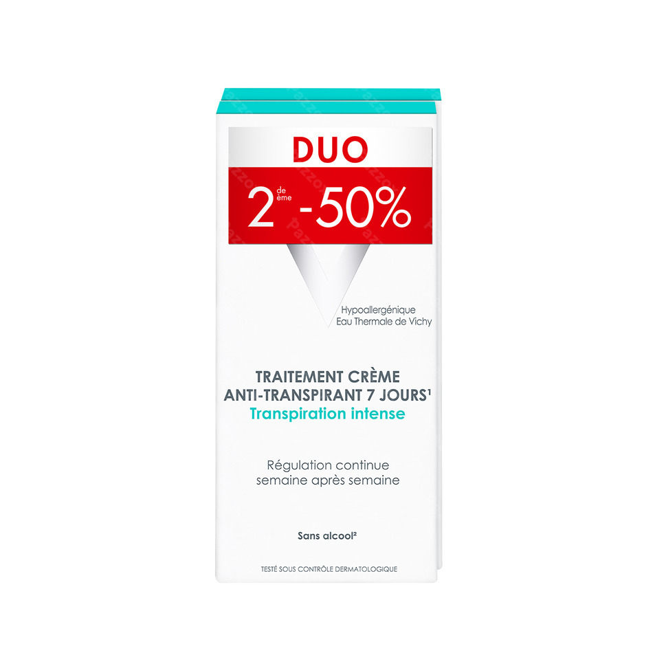 Vichy D&eacute;o Traitement Anti-transpirant  Cr&egrave;me 7 Jrs D&eacute;odorant - Transpiration Intense | Duo 2x30ml