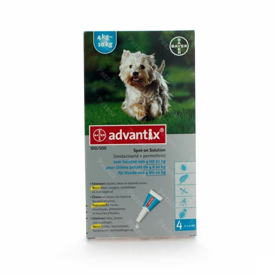Advantix 100/ 500 Chiens 4<10kg Fl 4x1,0ml