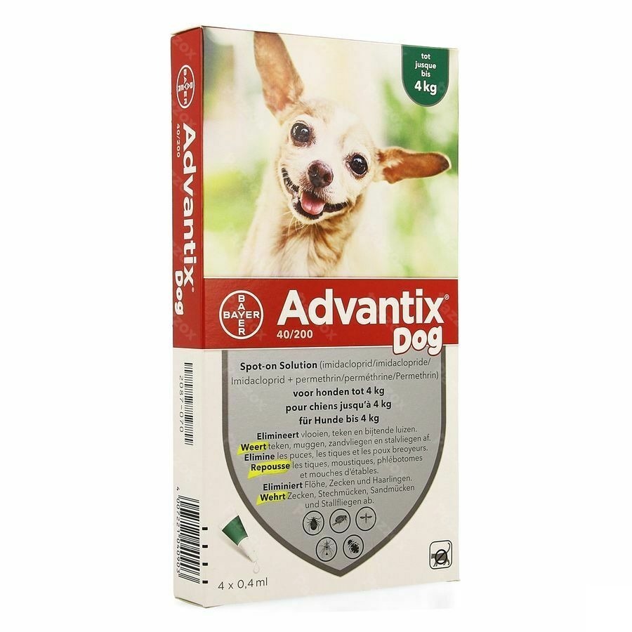 Advantix 40/ 200 Chiens < 4kg Fl 4x0,4ml