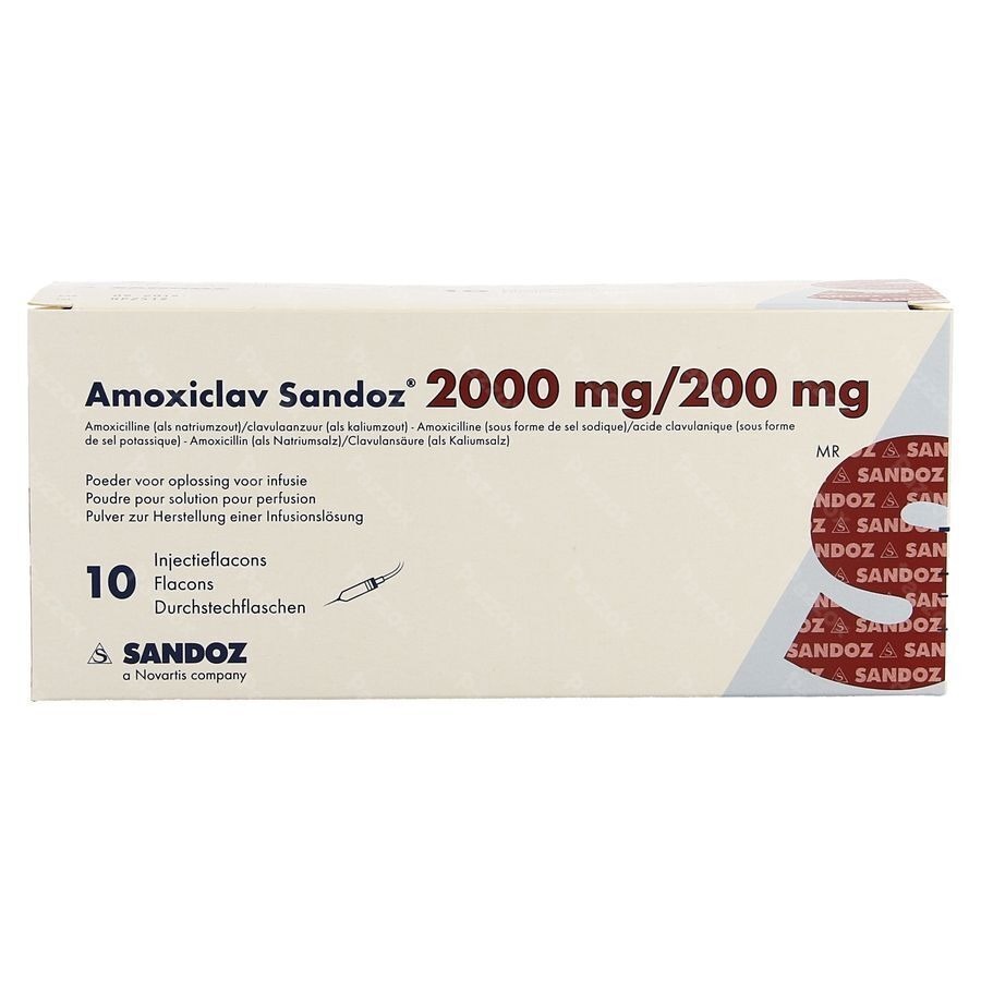 Amoxiclav Sandoz 2 000 mg - 200 mg sol. perf. (pdr.) i.v. flac. 10 (200 mg - 200 mg)