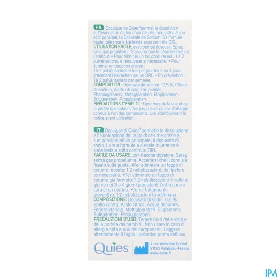 Quies Doculyse A/bouchon Cerumen Spray 30ml