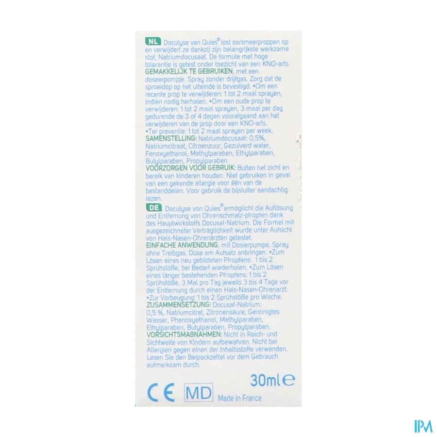 Quies Doculyse A/bouchon Cerumen Spray 30ml