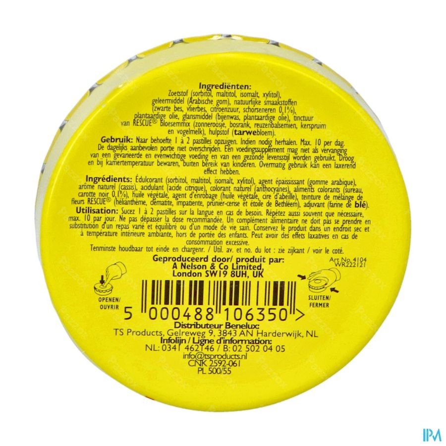 Bach Rescue Pastilles Cassis S/sucre 50g