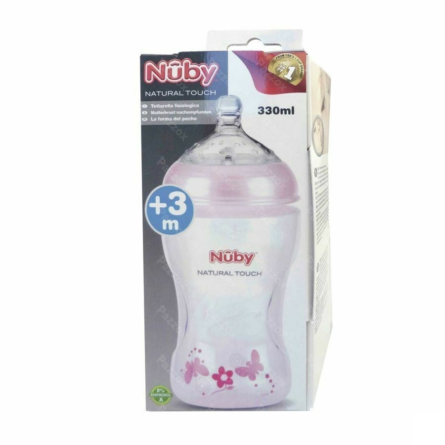 Nûby NT Biberon rose 330ml en PP avec tétine à débit moyen