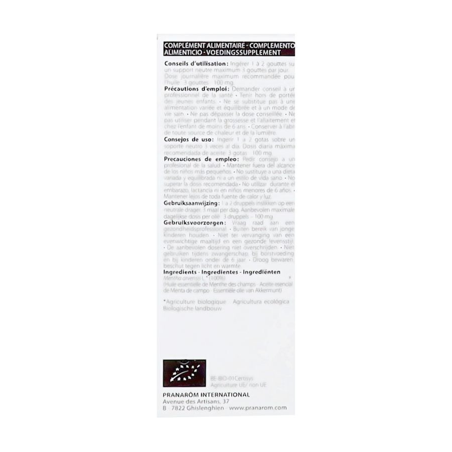 Pranarôm Huile Essentiel Menthe Des Champs Bio 10ml