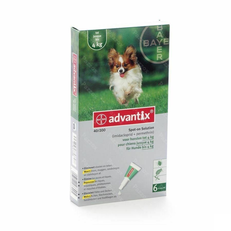 Advantix 40/ 200 Chiens < 4kg Fl 6x0,4ml