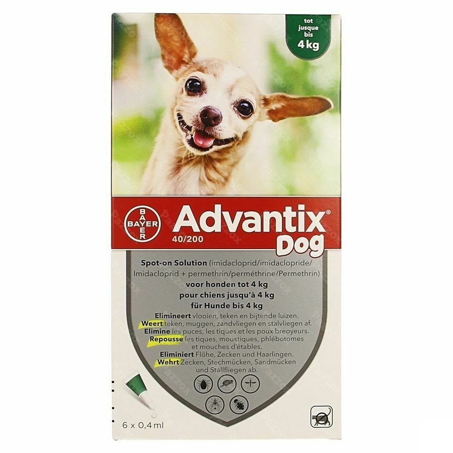 Advantix 40/ 200 Chiens < 4kg Fl 6x0,4ml