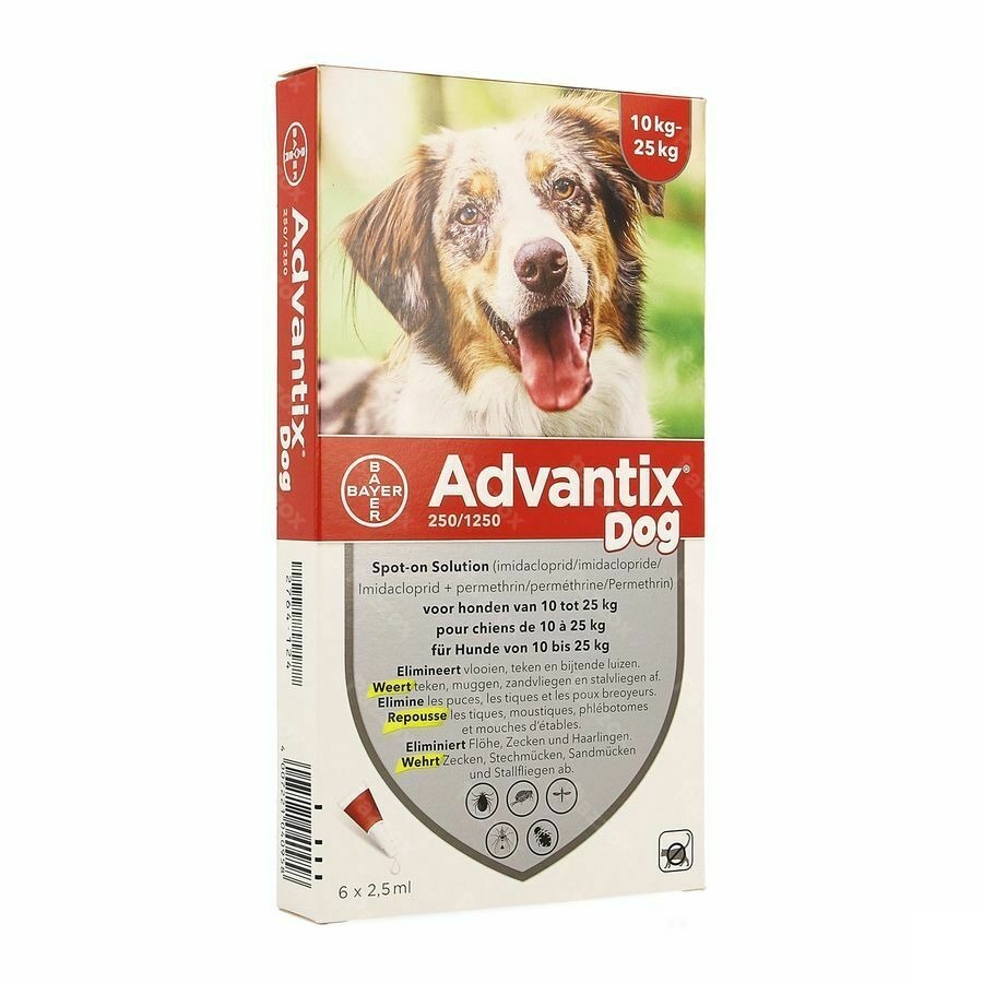 Advantix 250/1250 Chiens 10<25kg Fl 6x2,5ml