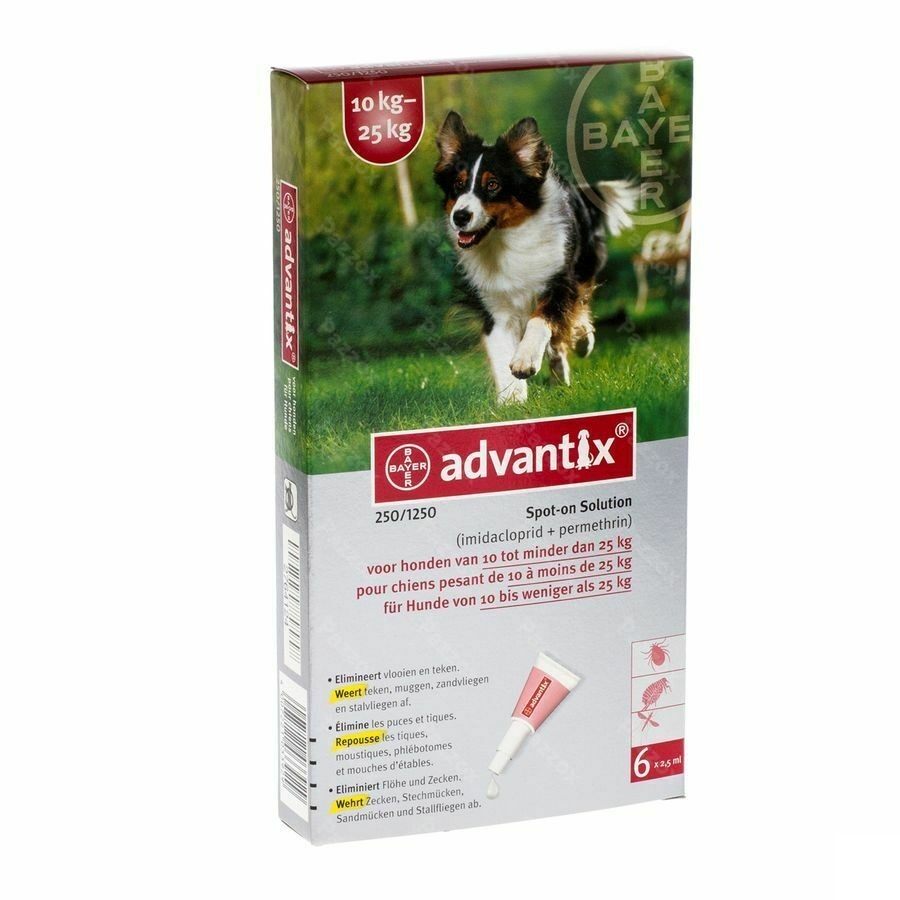 Advantix 250/1250 Chiens 10<25kg Fl 6x2,5ml