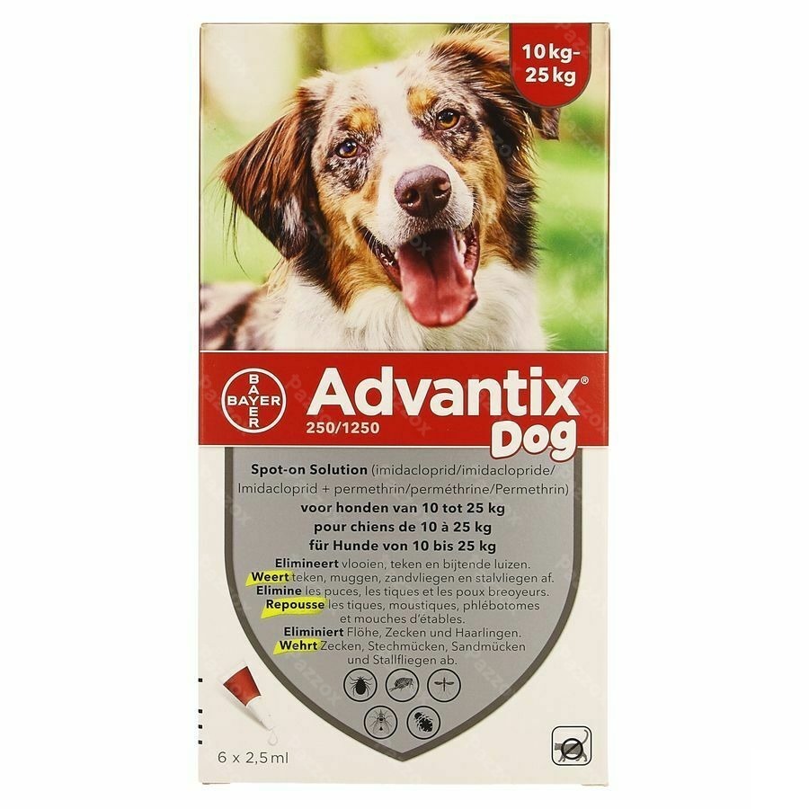 Advantix 250/1250 Chiens 10<25kg Fl 6x2,5ml