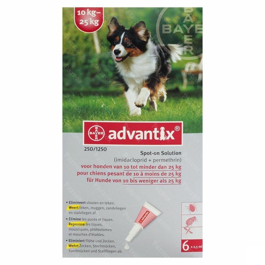 Advantix 250/1250 Chiens 10<25kg Fl 6x2,5ml