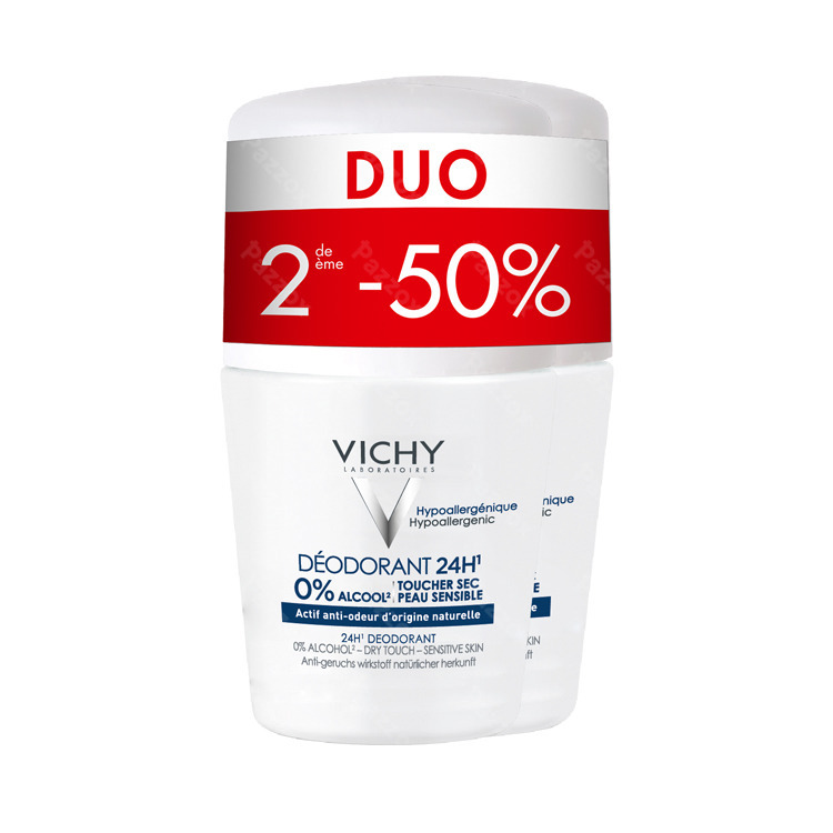 Vichy D&eacute;odorant Sans Sels D'aluminium  Roll-on 24h - Peau R&eacute;active | Duo 2x50ml