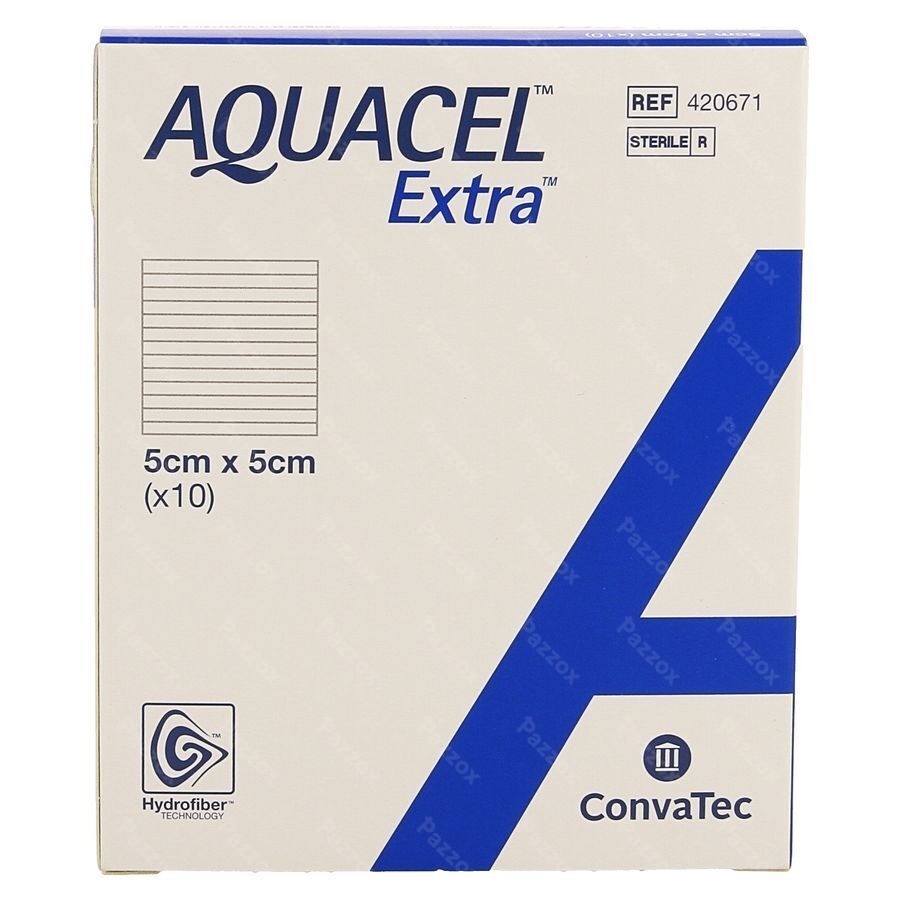 Aquacel Extra Pans Hydrofiber+renf.fibr. 5x 5cm 10