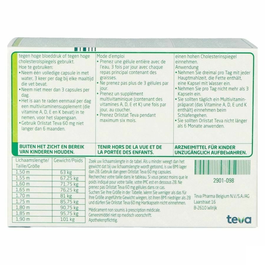 Orlistat Teva 60mg 120 Gélules