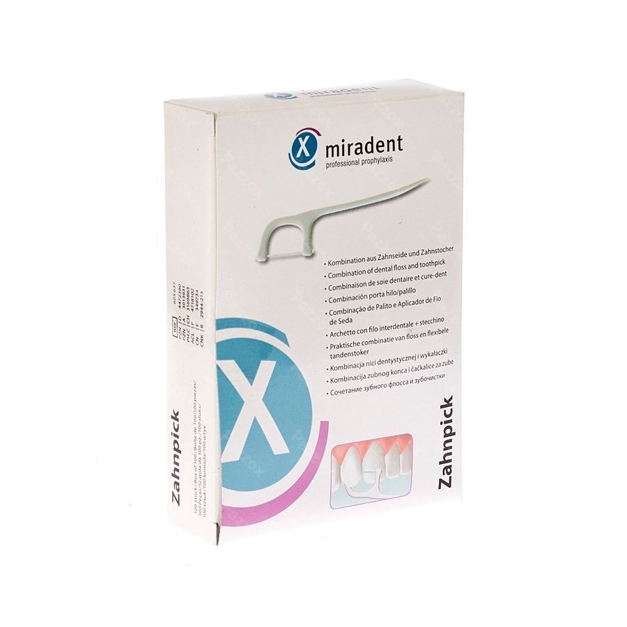 Miradent Cure-dent avec fil dentaire 100 pcs – emballé individuellement