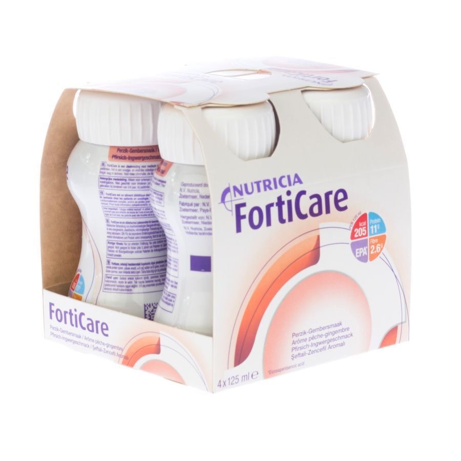 Forticare Boisson Arôme Pêche-Gingembre Bouteilles 4x125ml