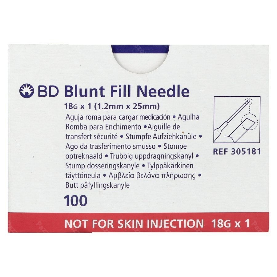 Bd Blunt Fill Aiguille Non Biseautee 18g 25mm 100
