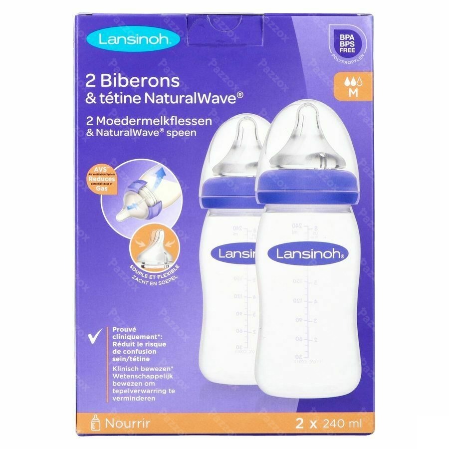 Lansinoh Biberon + Natural Wave Tetine 2x240ml