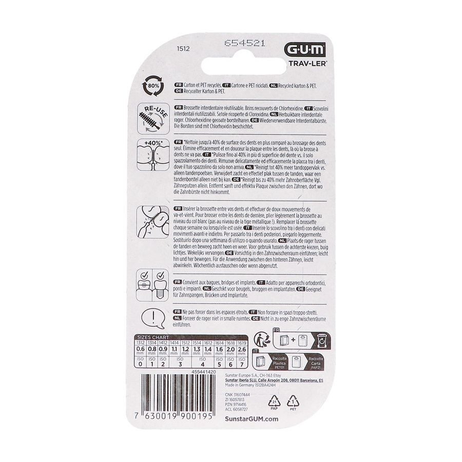 Gum Trav-Ler Brosse Interdentale 1,2mm 6 Pièces
