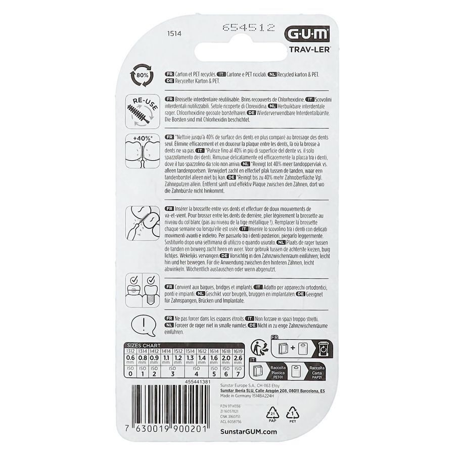 Gum Trav-Ler Brosse Interdentale 1,3mm 6 Pièces