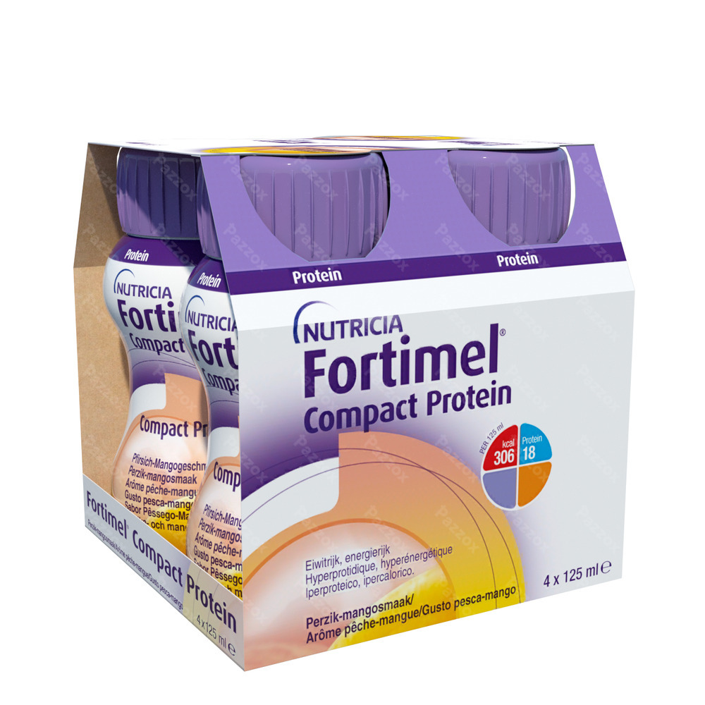 Fortimel Compact Protein Pêche-mangue Bouteilles 4x125ml