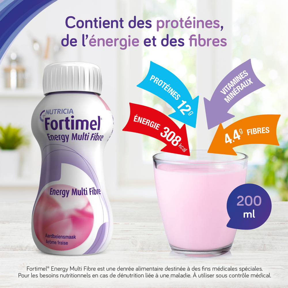 Fortimel Energy Multi Fibre Fraise Bouteilles 4x200ml