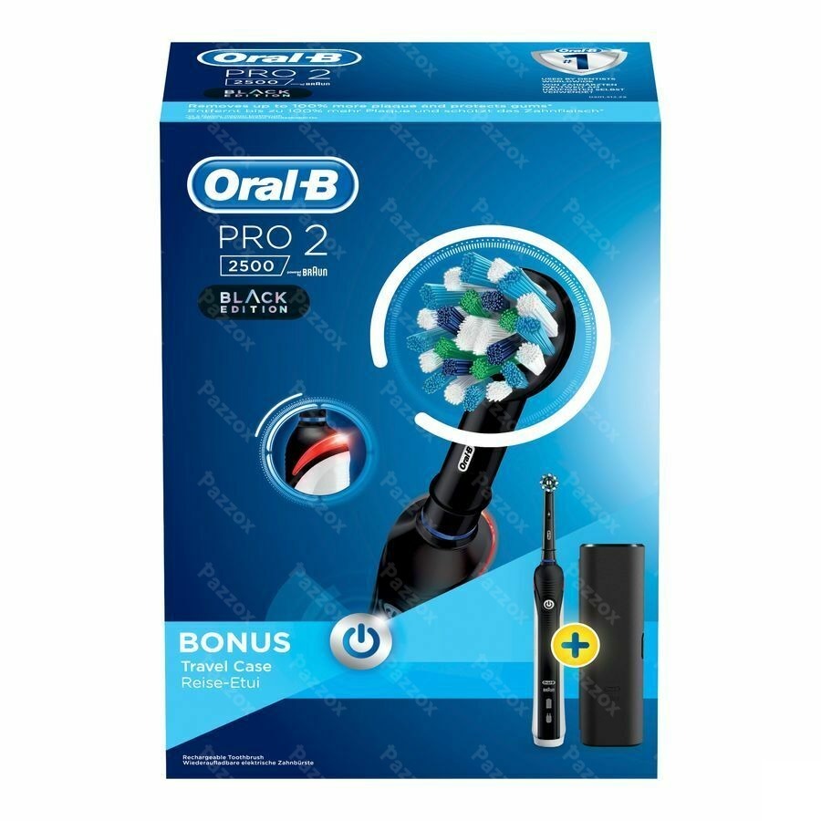 Oral B Pro 2 Brosse à Dents Électrique Noir + Etui Voyage