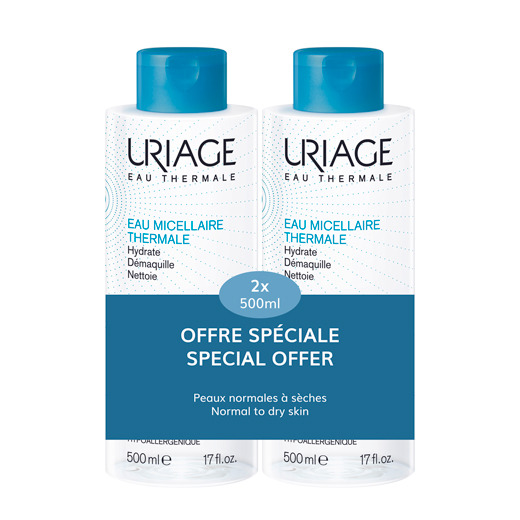 Uriage Eau Micellaire Nettoyante Peaux Normales &agrave; S&egrave;ches Promo 2x500ml