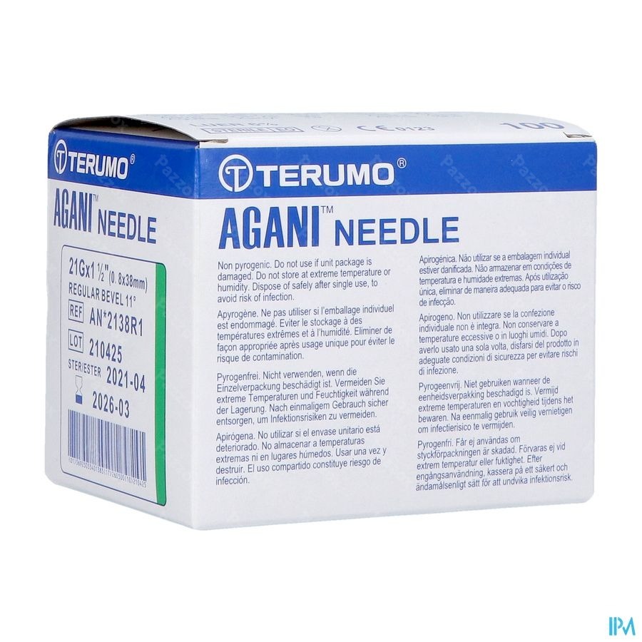 Terumo Aiguille Agani 21g 1 1/2 Rb Vert 100