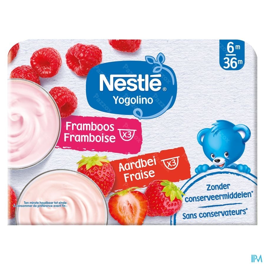 Nestle Yogolino Yaourt Framboise, Fraise Bébé 6+ Mois 6 x 60g