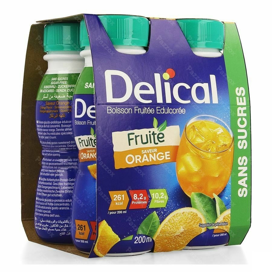 Delical Boisson Fruitee Orange Edulcoree 4x200ml