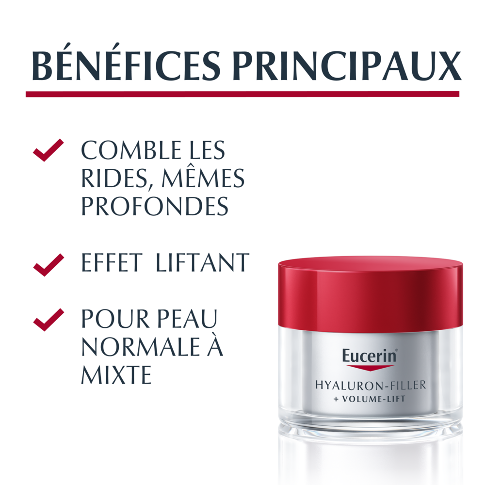 Eucerin Hyaluron-Filler + Volume-Lift Soin de jour SPF15 Peau Normale à Mixte Crème Anti Rides et Anti Age 50ml