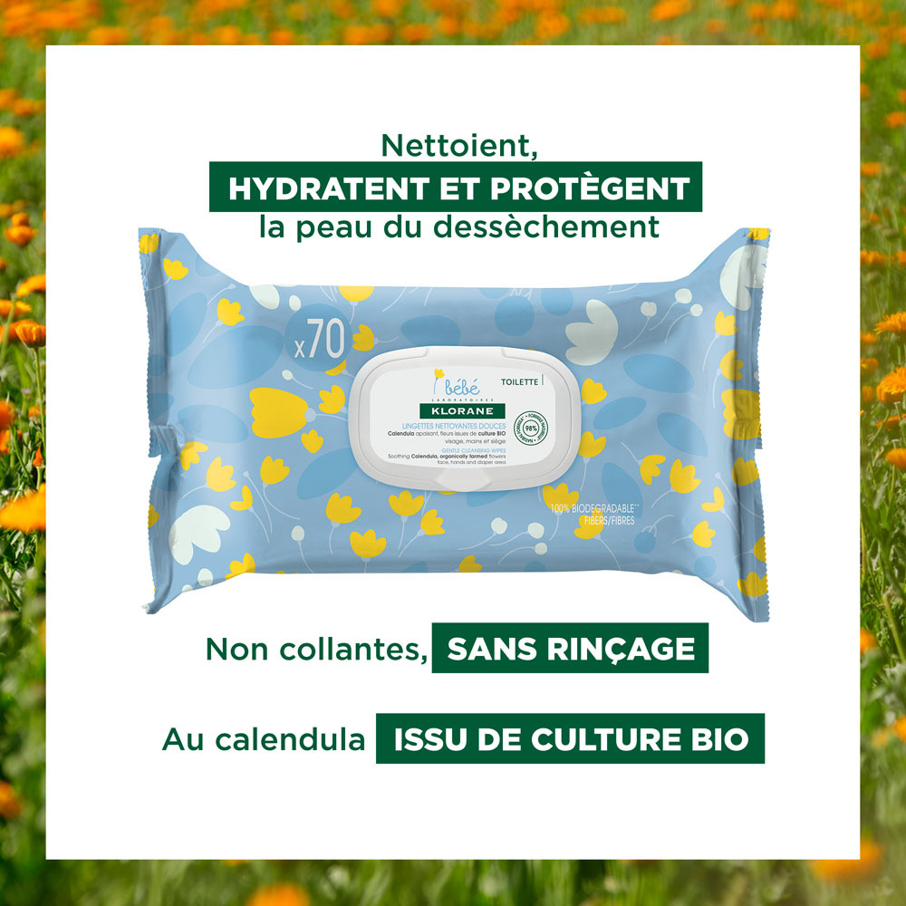 Klorane Bébé Lingettes Nettoyantes 70stuks
