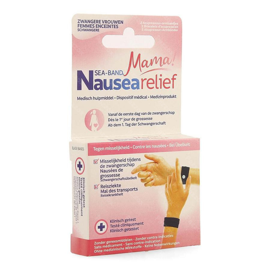 Sea-Band Maman Grossesse Bracelet Anti-Nausées Noir 2 unités