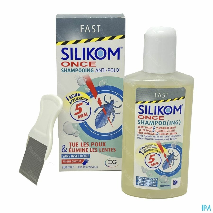 Silikom Once Shampooing Anti-Poux et Lentes Sans Insecticides 200ml + Peigne