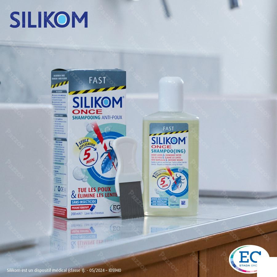Silikom Once Shampooing Anti-Poux et Lentes Sans Insecticides 200ml + Peigne