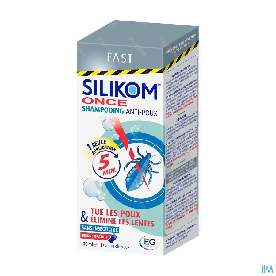 Silikom Once Shampooing Anti-Poux et Lentes Sans Insecticides 200ml + Peigne