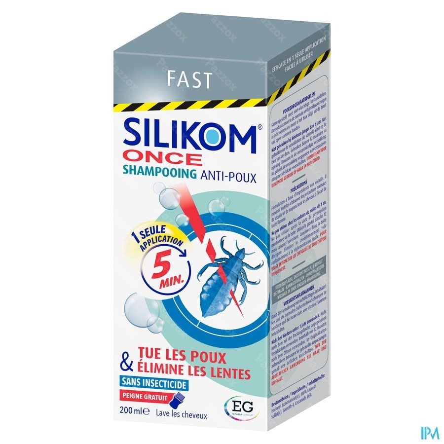 Silikom Once Shampooing Anti-Poux et Lentes Sans Insecticides 200ml + Peigne