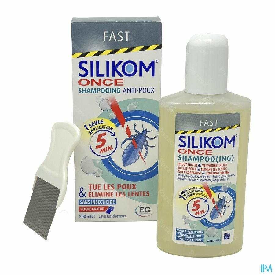 Silikom Once Shampooing Anti-Poux et Lentes Sans Insecticides 200ml + Peigne