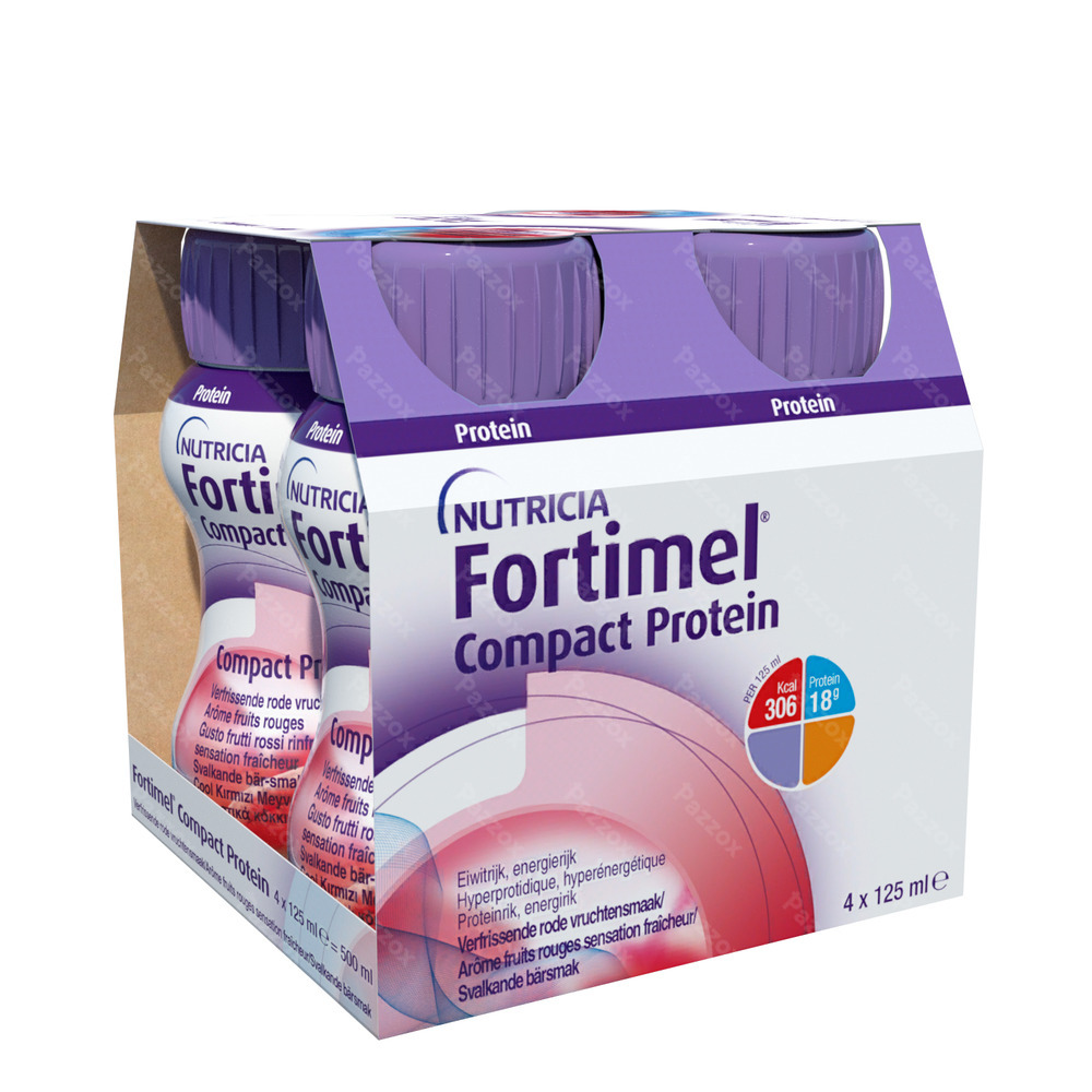 Fortimel Compact Protein Fruits Rouges Sensation Fraicheur Bouteilles 4x125 ml