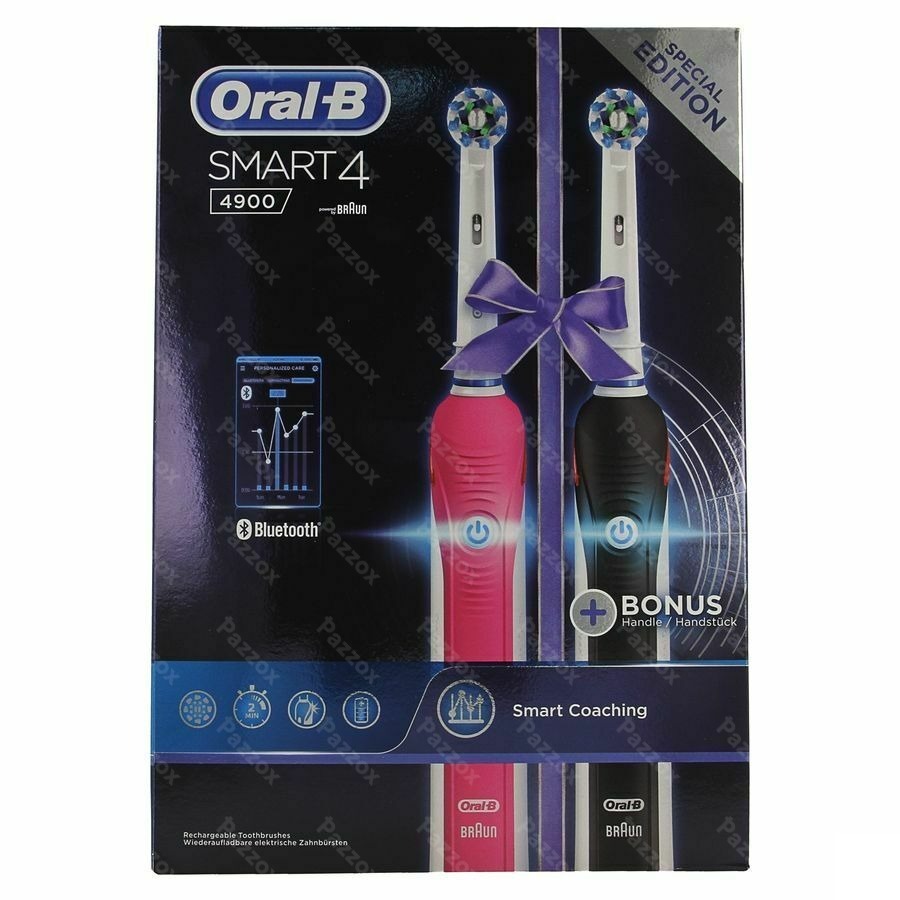 Oral-B Smart 4 Brosse à Dents Électrique Duo Pack Noir et Rose 