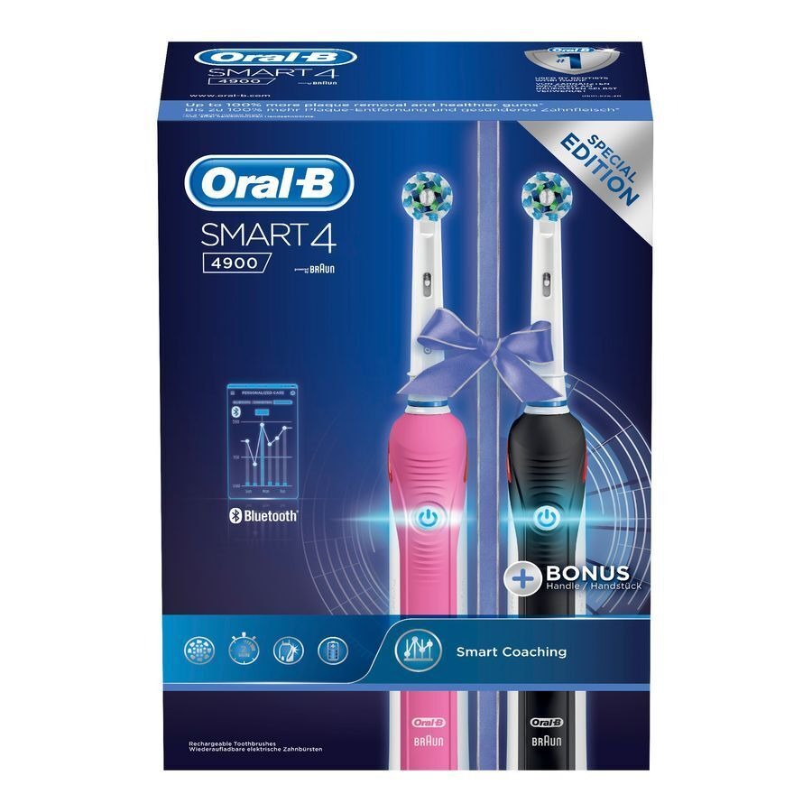 Oral-B Smart 4 Brosse à Dents Électrique Duo Pack Noir et Rose 