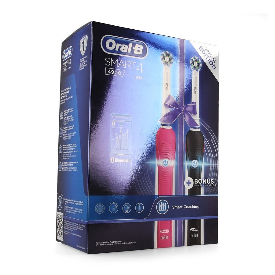 Oral-B Smart 4 Brosse à Dents Électrique Duo Pack Noir et Rose 