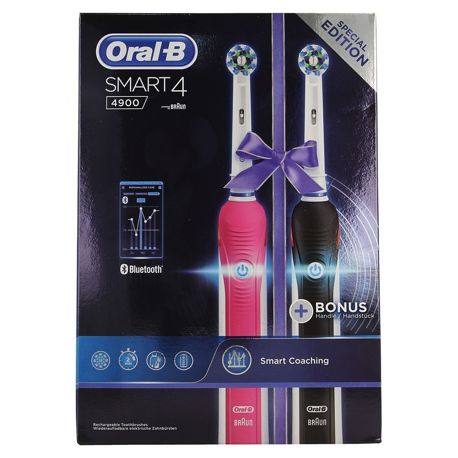 Oral-B Smart 4 Brosse à Dents Électrique Duo Pack Noir et Rose 