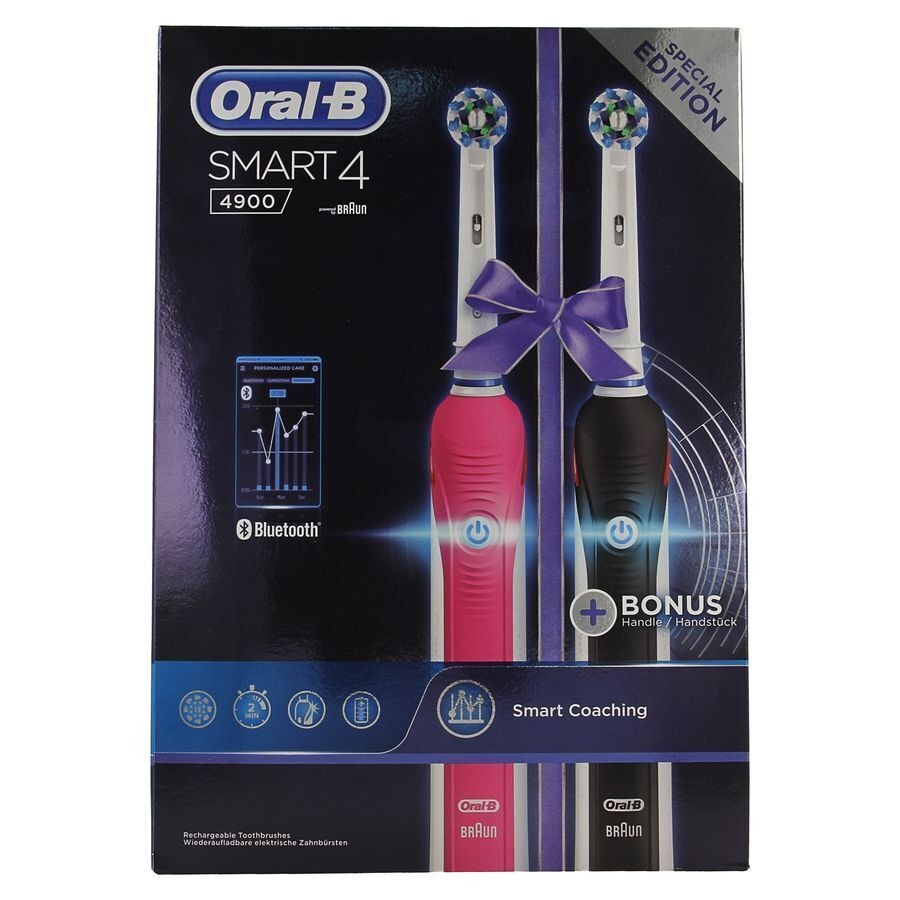 Oral-B Smart 4 Brosse à Dents Électrique Duo Pack Noir et Rose 